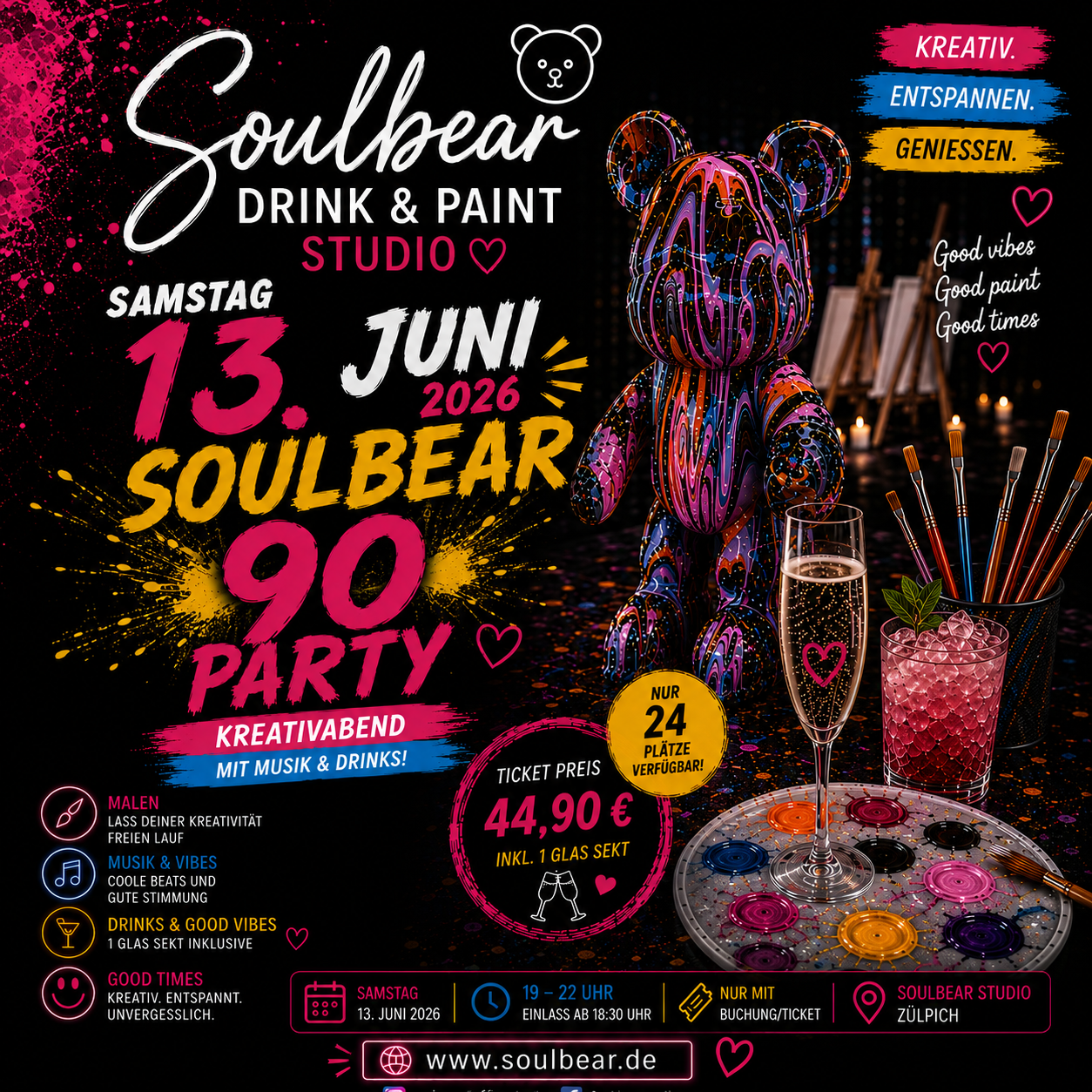 🎨 Soulbear 90 Party – Drink & Paint Event
